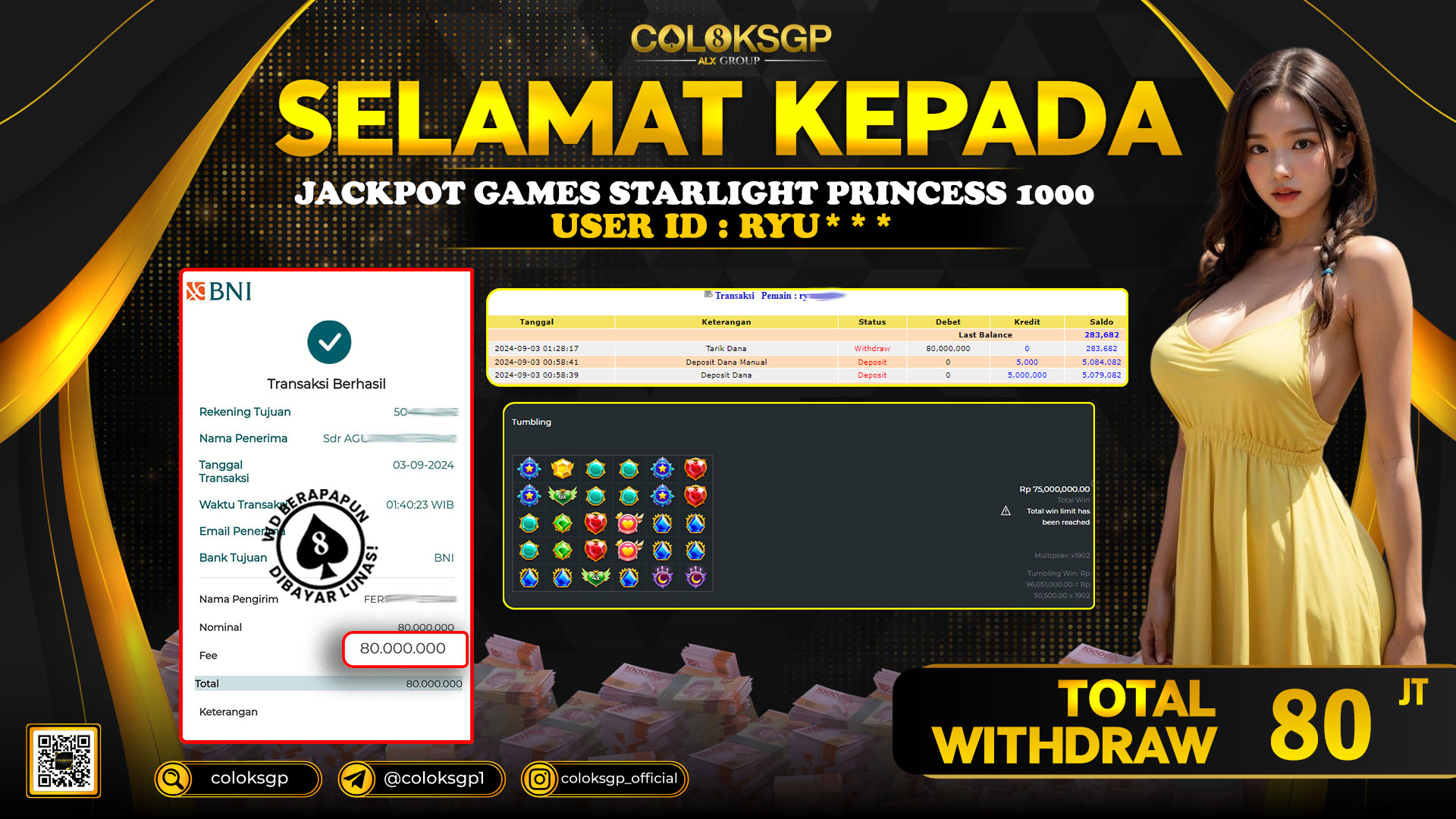 COLOKSGP JACKPOT SLOT GAMES RP 150.000.000 LUNAS
