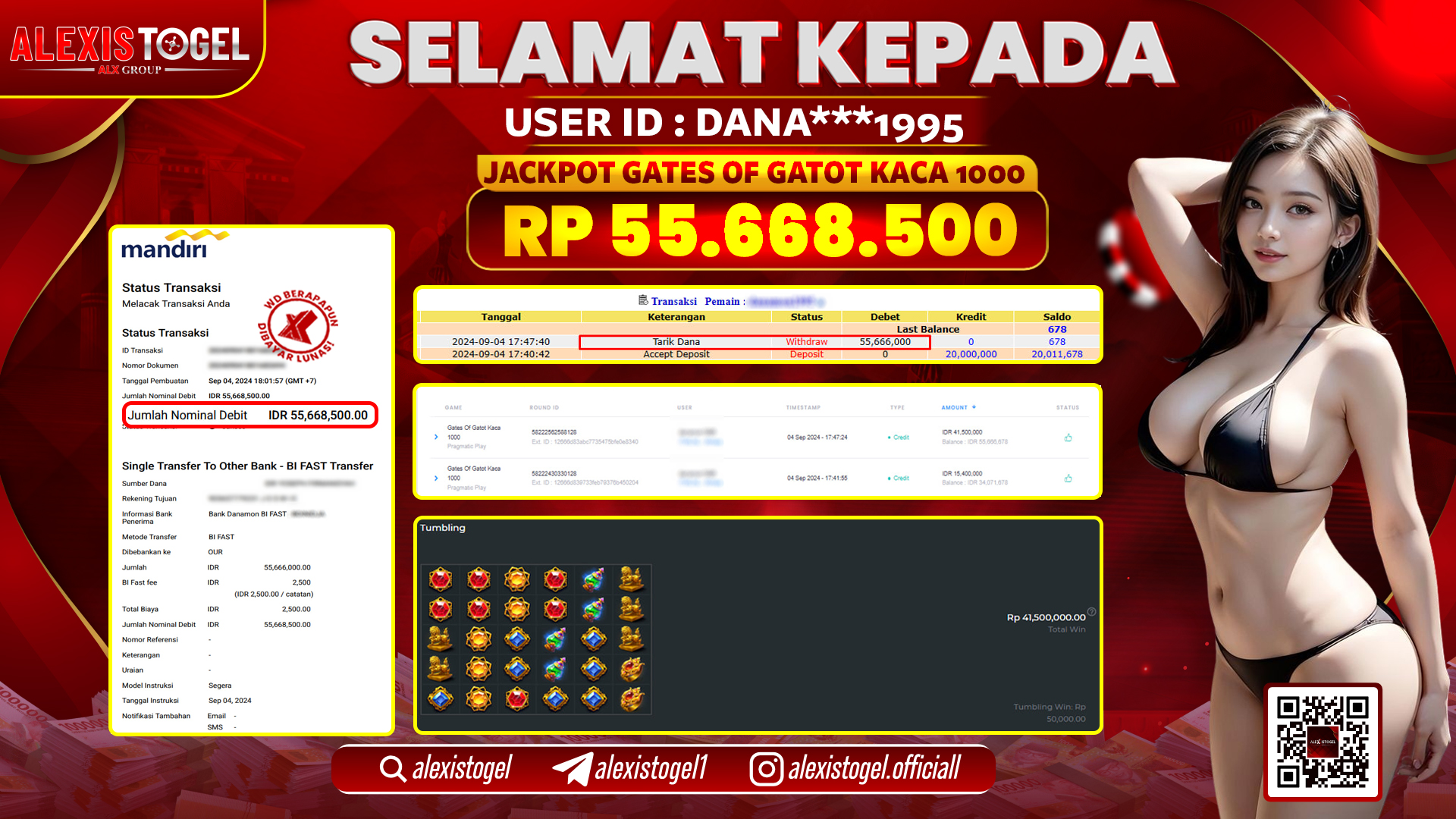 ALEXISTOGEL JACKPOT SLOT GATOT KACA RP.55.668.500 LUNAS