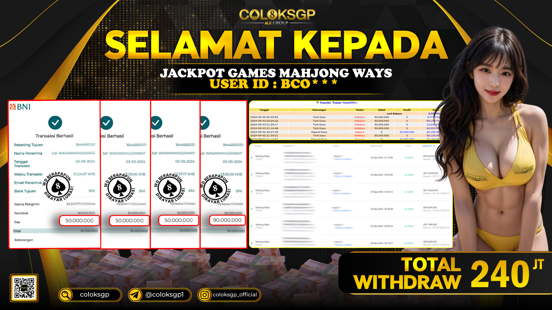 COLOKSGP JACKPOT SLOT GAMES RP 240.000.000 LUNAS