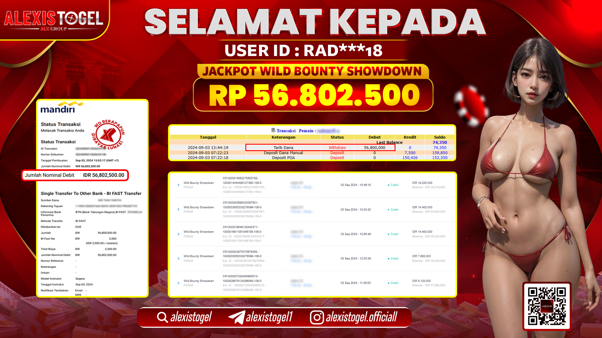 ALEXISTOGEL JACKPOT SLOT WILD BOUNTY RP.56.802.500 LUNAS