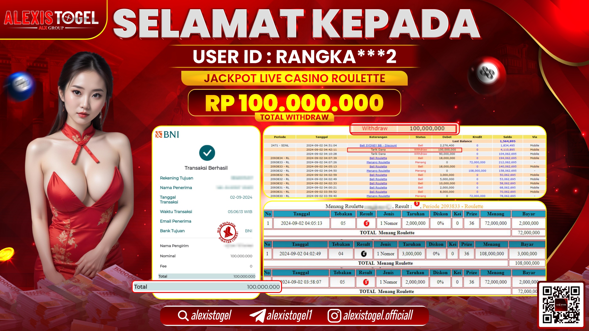 ALEXISTOGEL JACKPOT CASINO ROULETTE RP.100.000.000 LUNAS