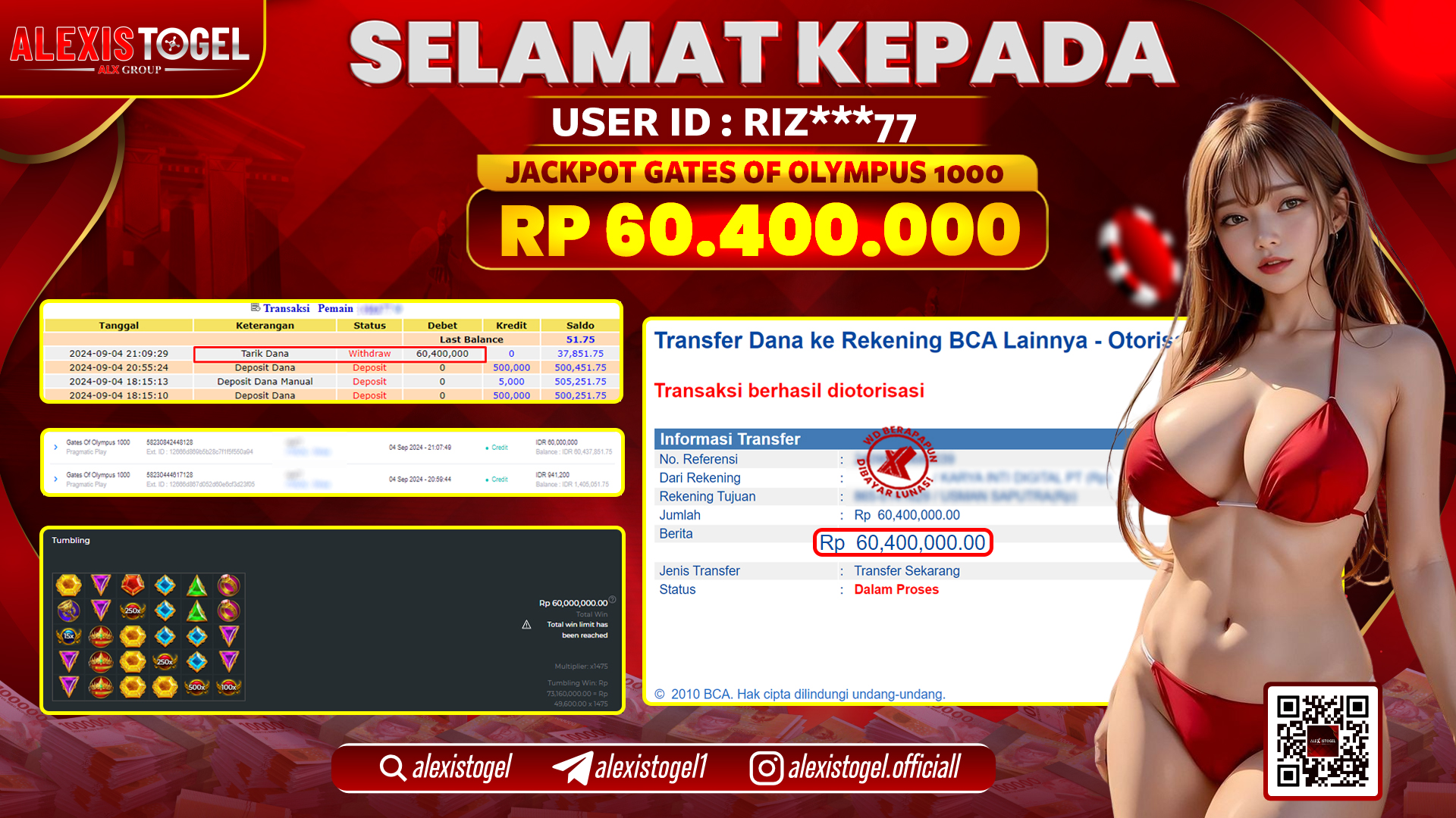 ALEXISTOGEL JACKPOT SLOT PRAGMATIC RP.60.400.000 LUNAS