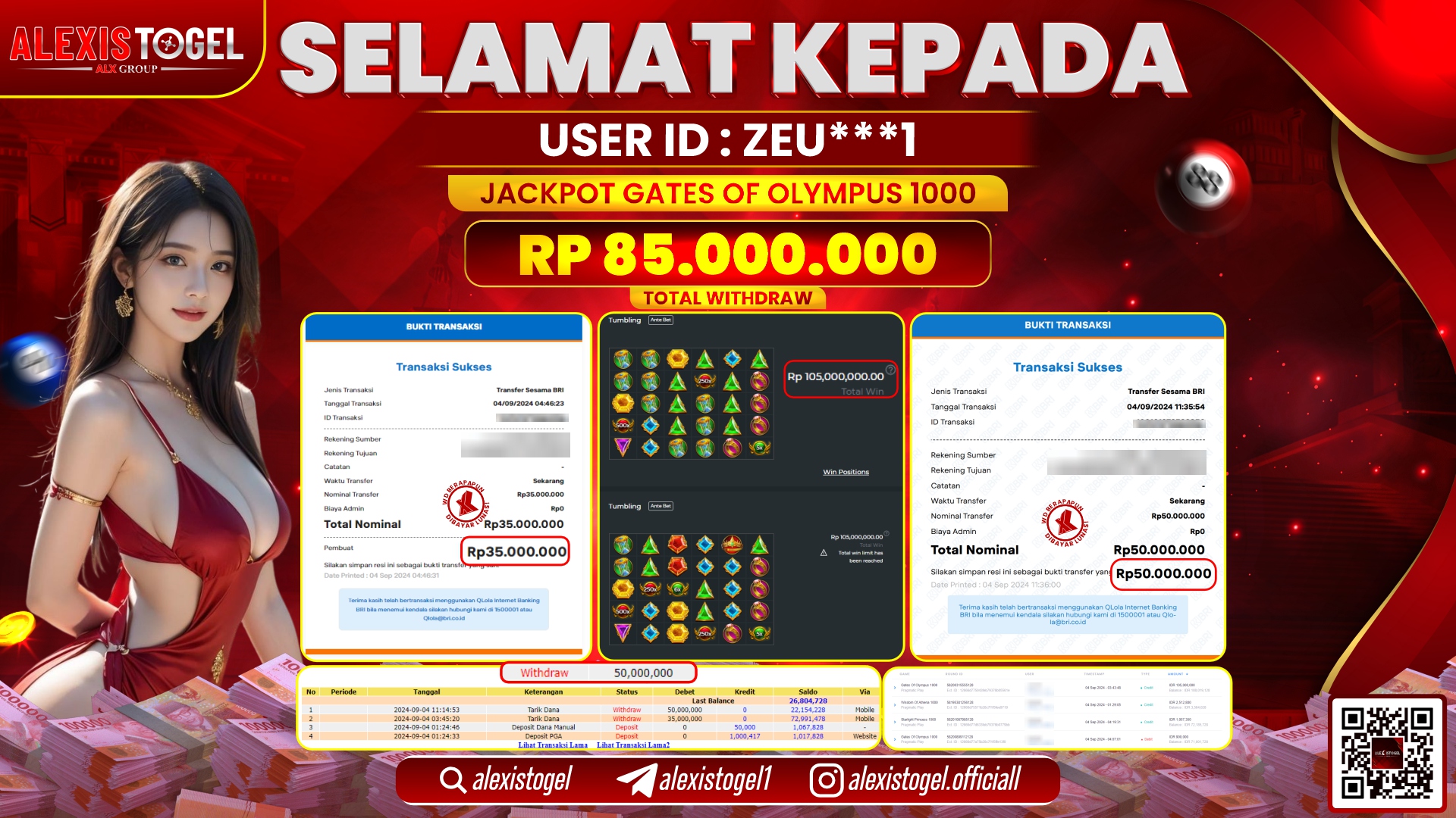 ALEXISTOGEL JACKPOT SLOT GATES OF OLYMPUS RP.85.000.000 LUNAS