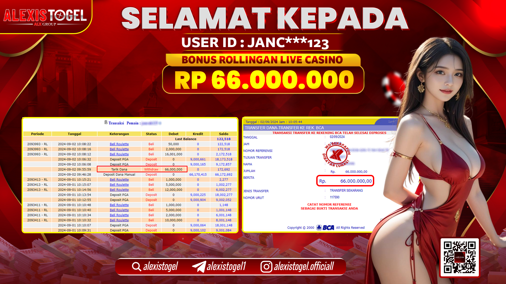 ALEXISTOGEL JACKPOT LIVE CASINO RP.66.000.000 LUNAS