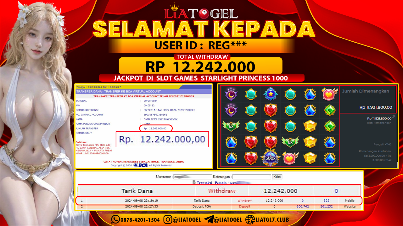 LIATOGEL - JACKPOT SLOT STARLIGHT PRINCESS 1000 GAMES   RP  12.242.000,- LUNAS