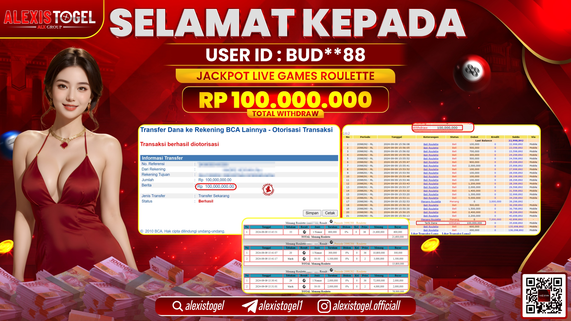 ALEXISTOGEL JACKPOT LIVE GAMES ROULETTE RP.100.000.000 LUNAS