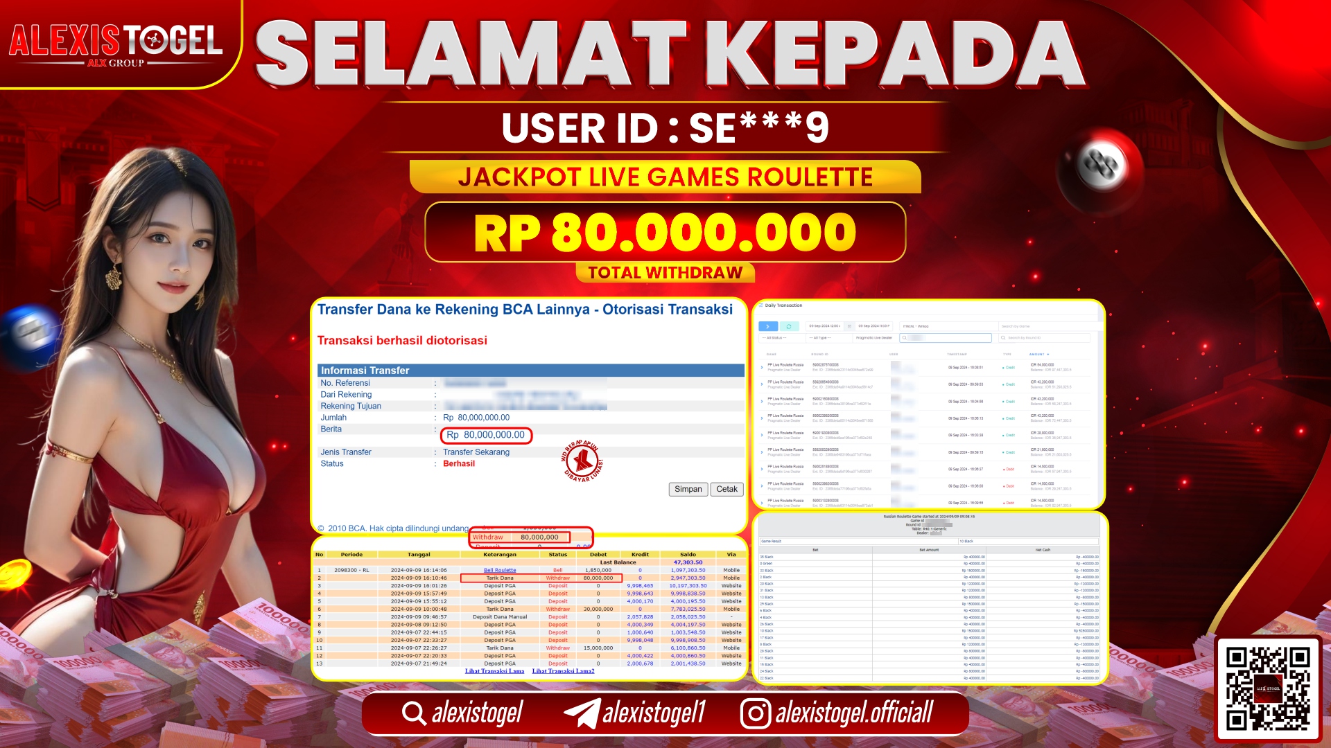 ALEXISTOGEL JACKPOT LIVE GAME ROULETTE RP.80.000.000 LUNAS