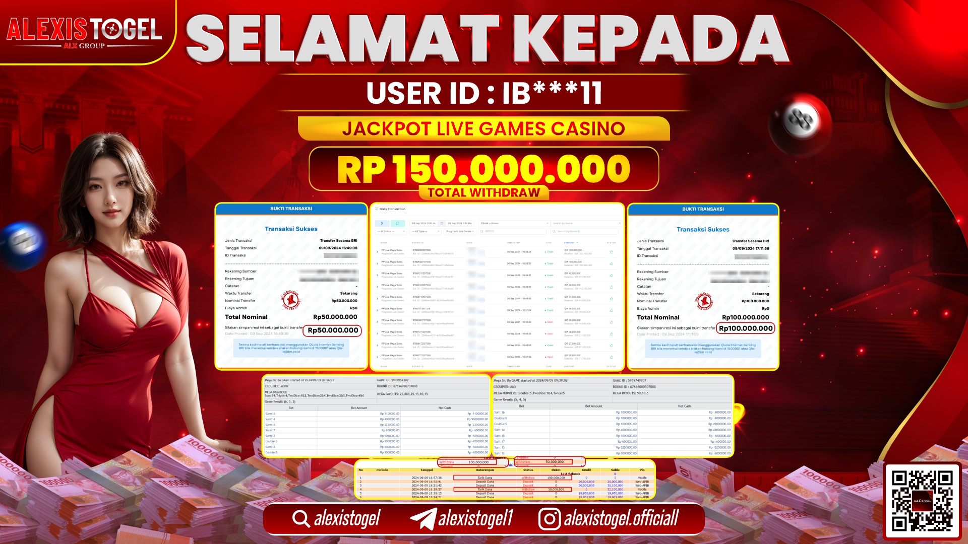 ALEXISTOGEL JACKPOT LIVE GAMES CASINO RP.150.000.000 LUNAS