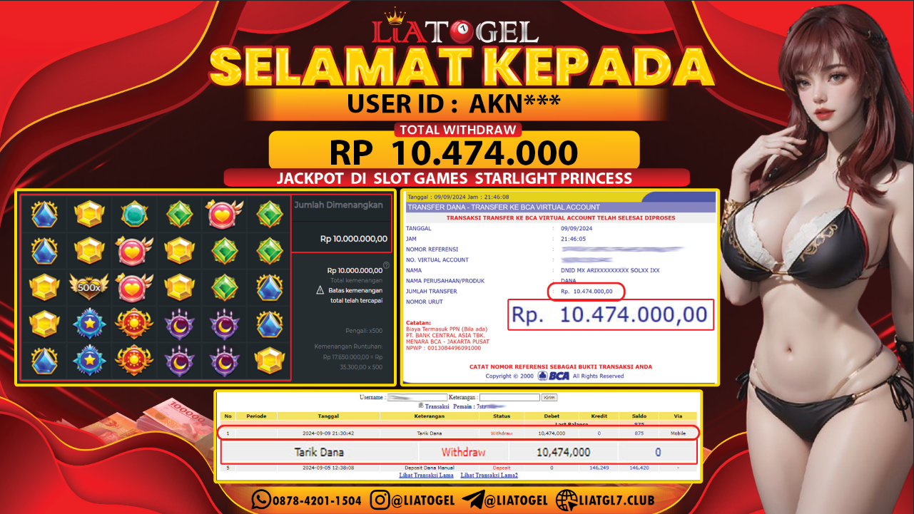 LIATOGEL - JACKPOT SLOT GAMES STARLIGHT PRINCESS  RP  10.474.000,- LUNAS