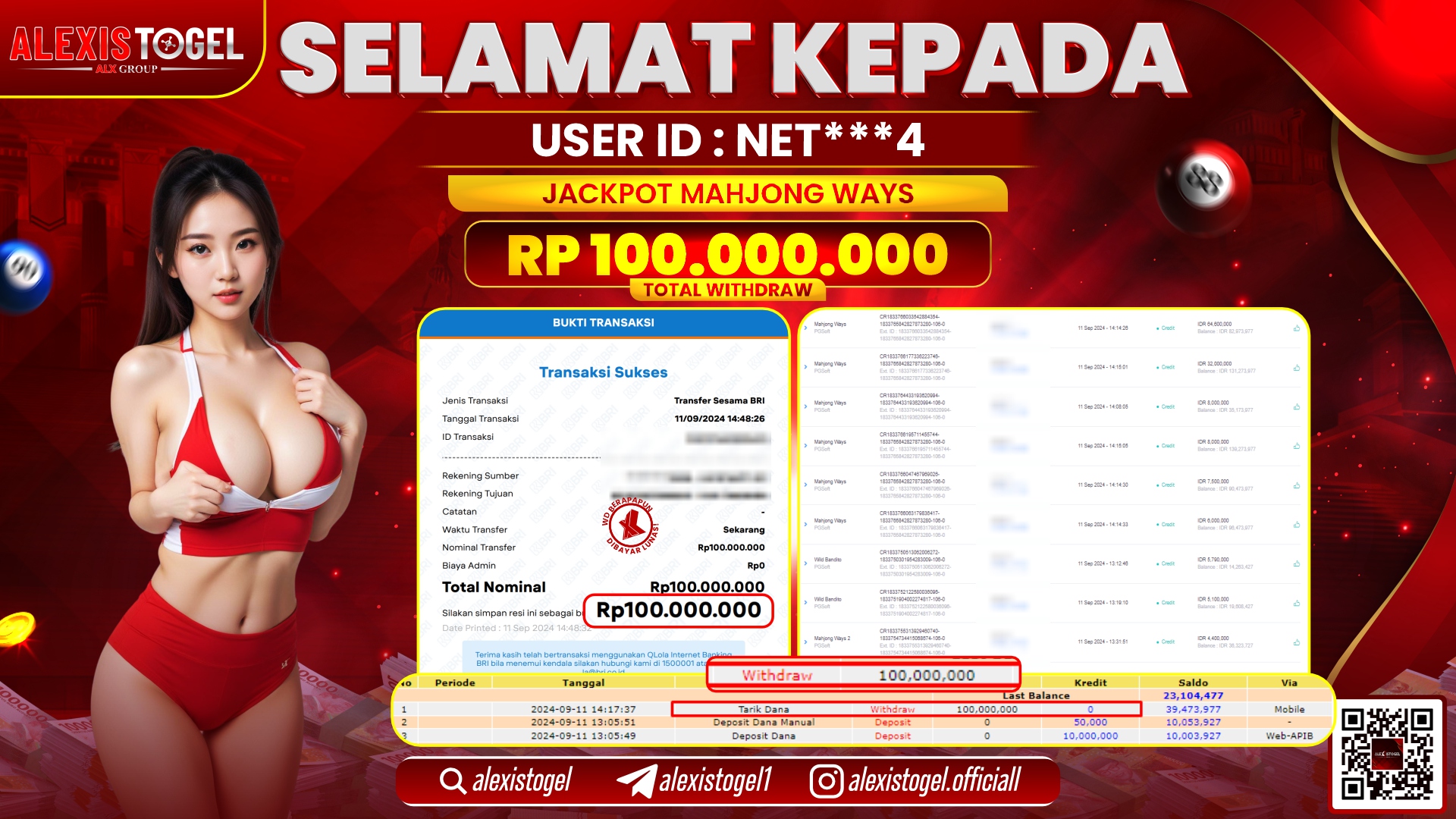 ALEXISTOGEL JACKPOT SLOT MAHJONG WAYS RP.100.000.000 LUNAS