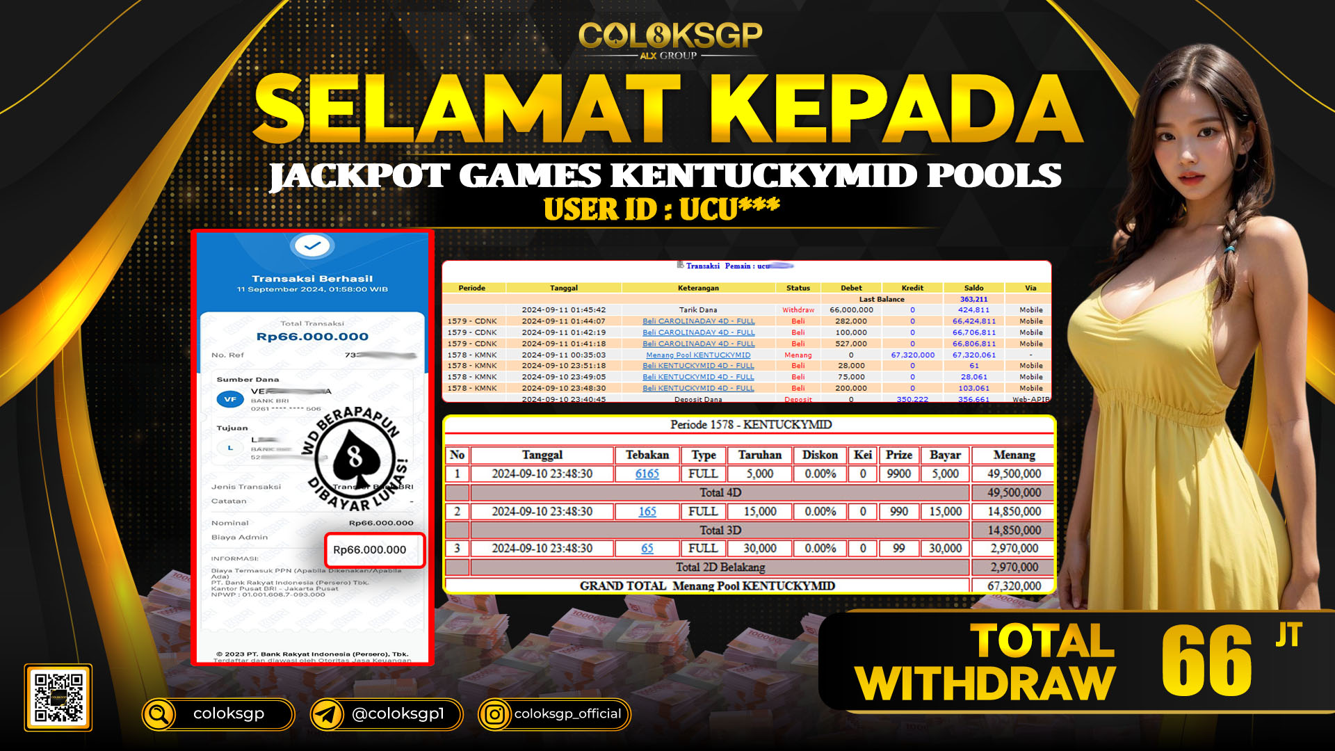 COLOKSGP JACKPOT KENTUCKY POOLS RP 66.000.000 LUNAS