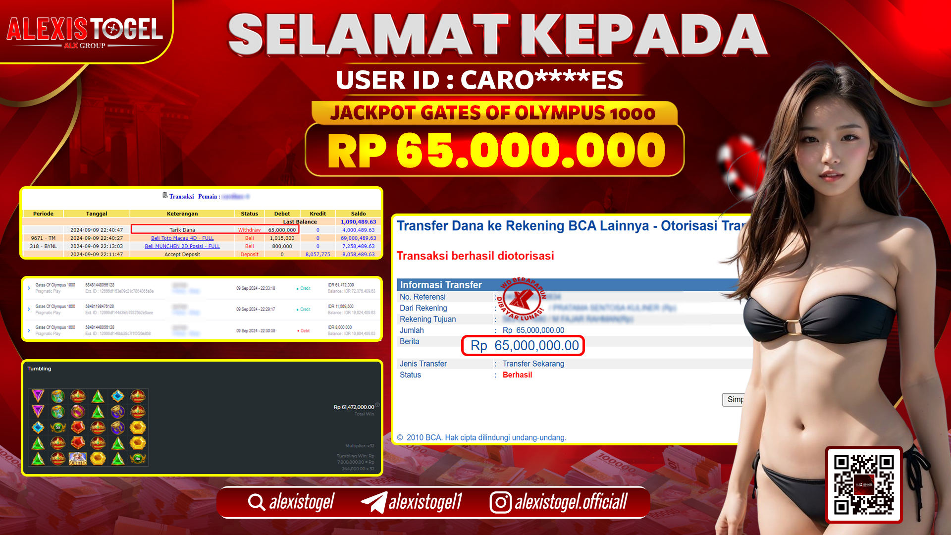 ALEXISTOGEL JACKPOT SLOT GATES OF OLYMPUS RP.65.000.000 LUNAS