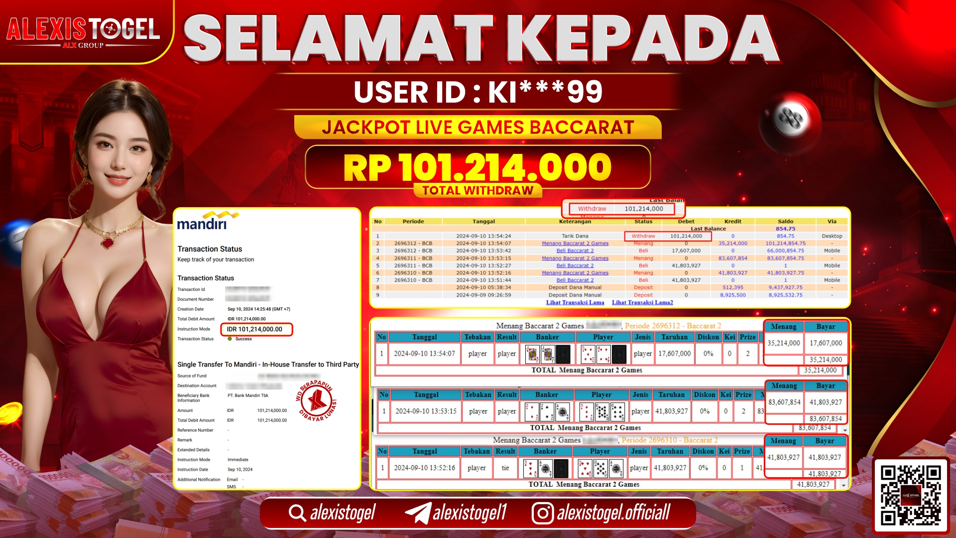 ALEXISTOGEL JACKPOT LIVE GAMES BACCARAT RP.101.214.000 LUNAS