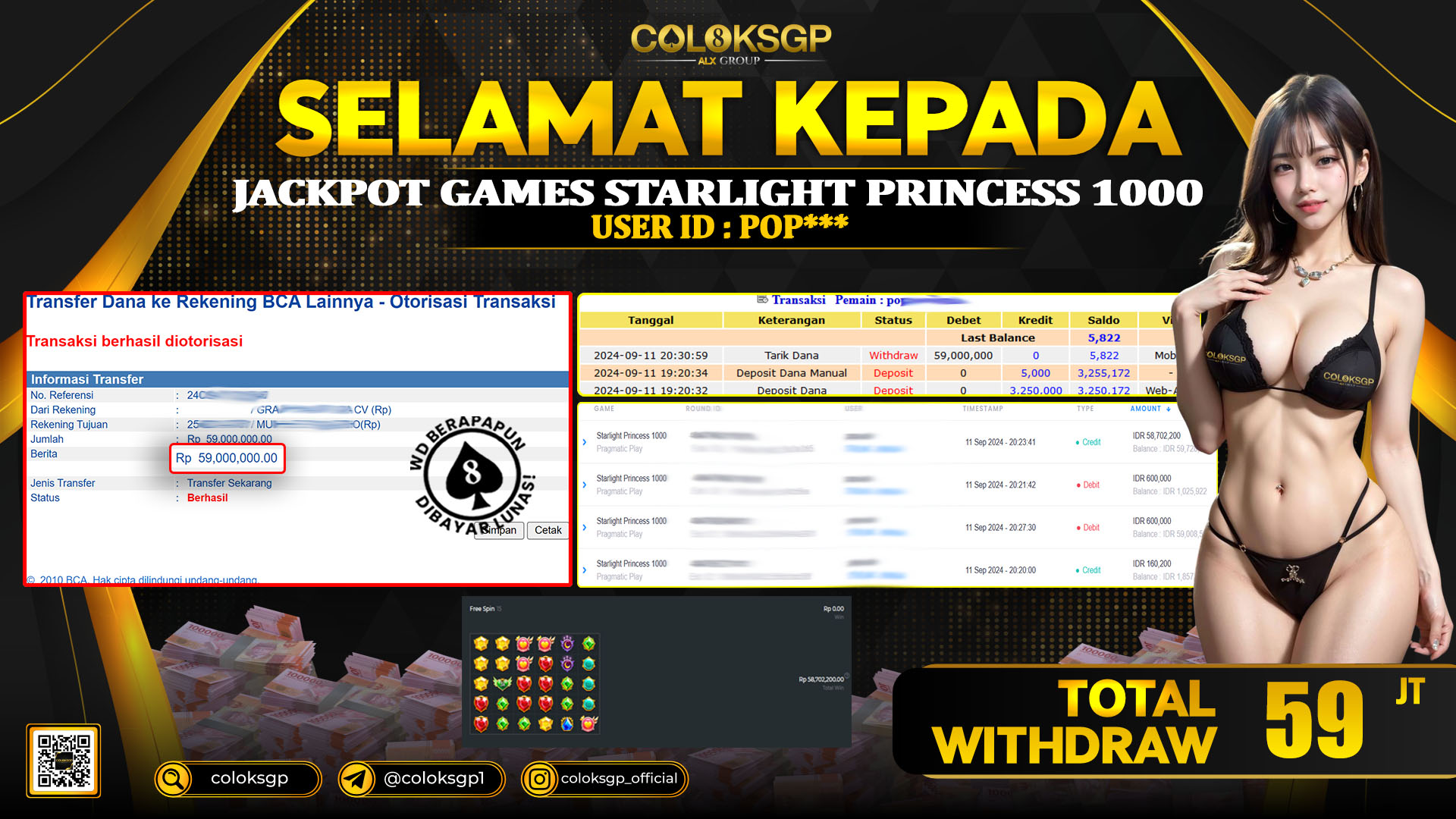 COLOKSGP JACKPOT SLOT GAMES RP 59.000.000 LUNAS