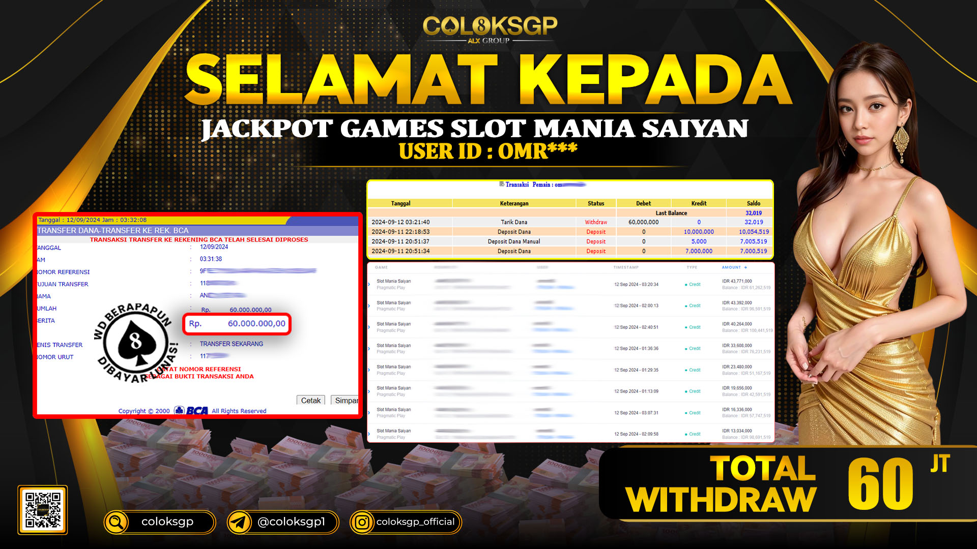 COLOKSGP JACKPOT SLOT GAMES RP 60.000.000 LUNAS