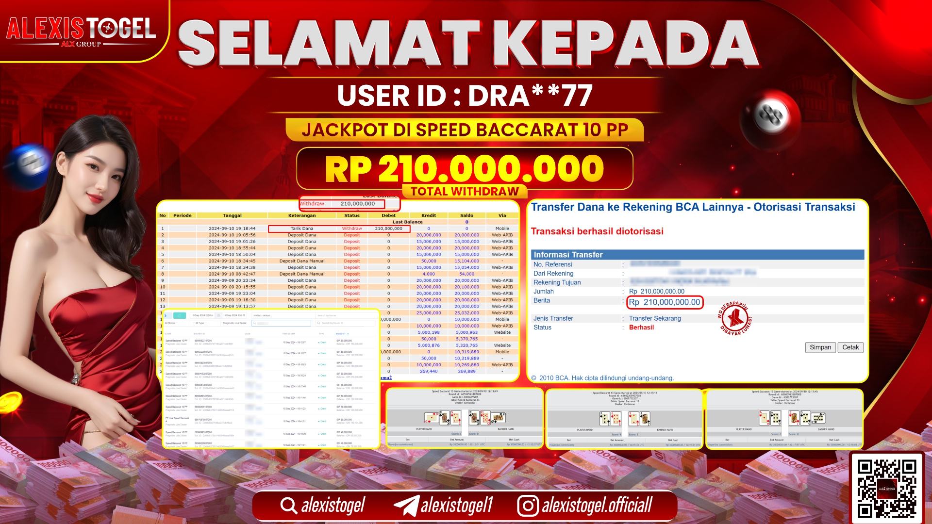 ALEXISTOGEL JACKPOT SPEED BACCARAT RP.210.000.000 LUNAS