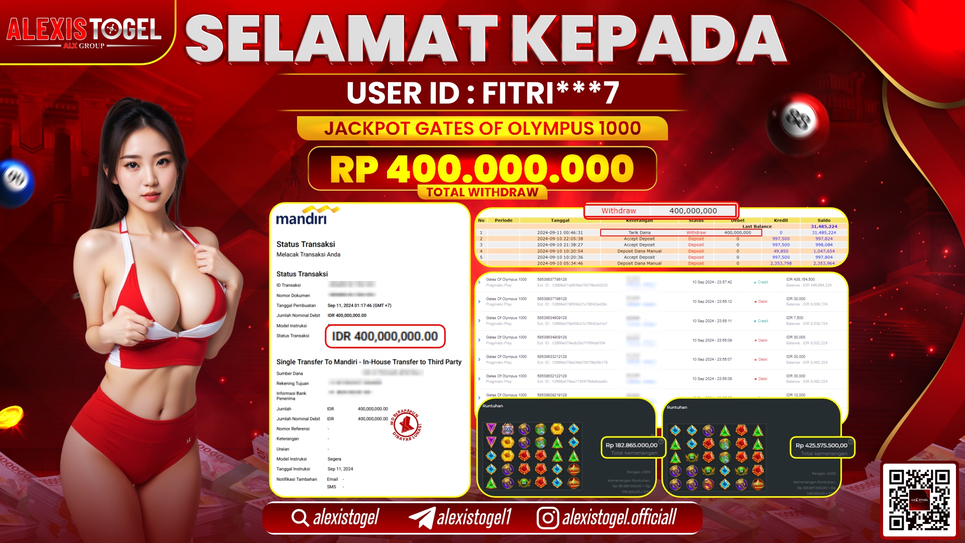 ALEXISTOGEL JACKPOT SLOT GATES OF OLYMPUS RP.400.000.000 LUNAS