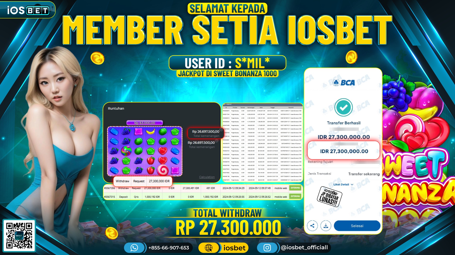 Bukti Pembayaran LUNAS SLOT GAME GACOR Rp.27.300.000,-
