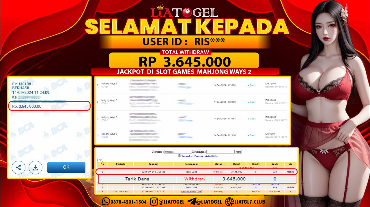 LIATOGEL - JACKPOT SLOT GAMES MAHJONG WAYS 2  RP  3.645.000,- LUNAS