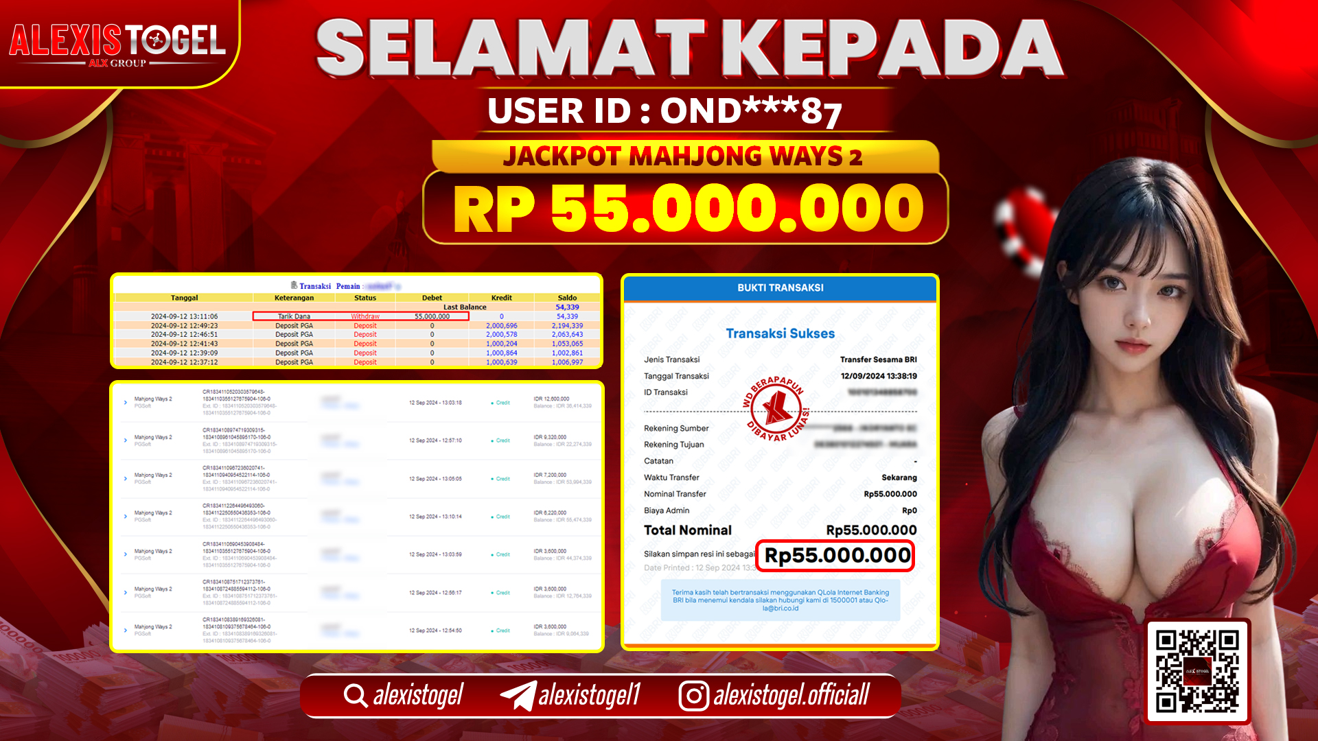 ALEXISTOGEL JACKPOT SLOT MAHJONG WAYS 2 RP.55.000.000 LUNAS