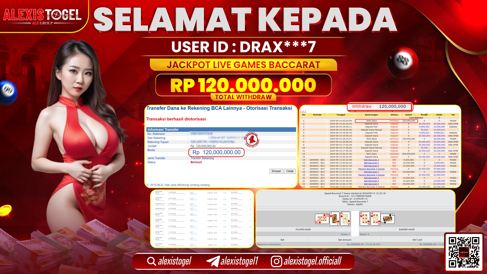 ALEXISTOGEL JACKPOT LIVE GAMES BACCARAT RP.120.000.000 LUNAS