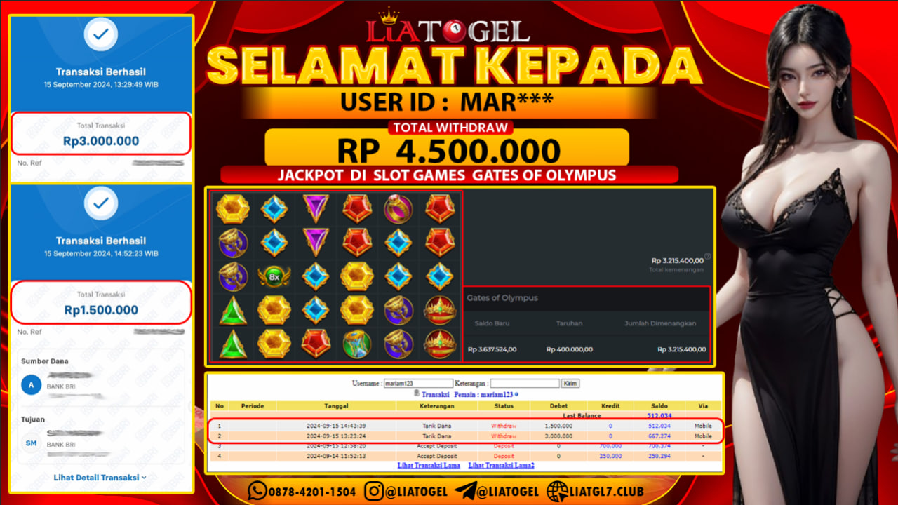LIATOGEL - JACKPOT SLOT GAMES GATES OF OLYMPUS  RP  4.500.000,- LUNAS