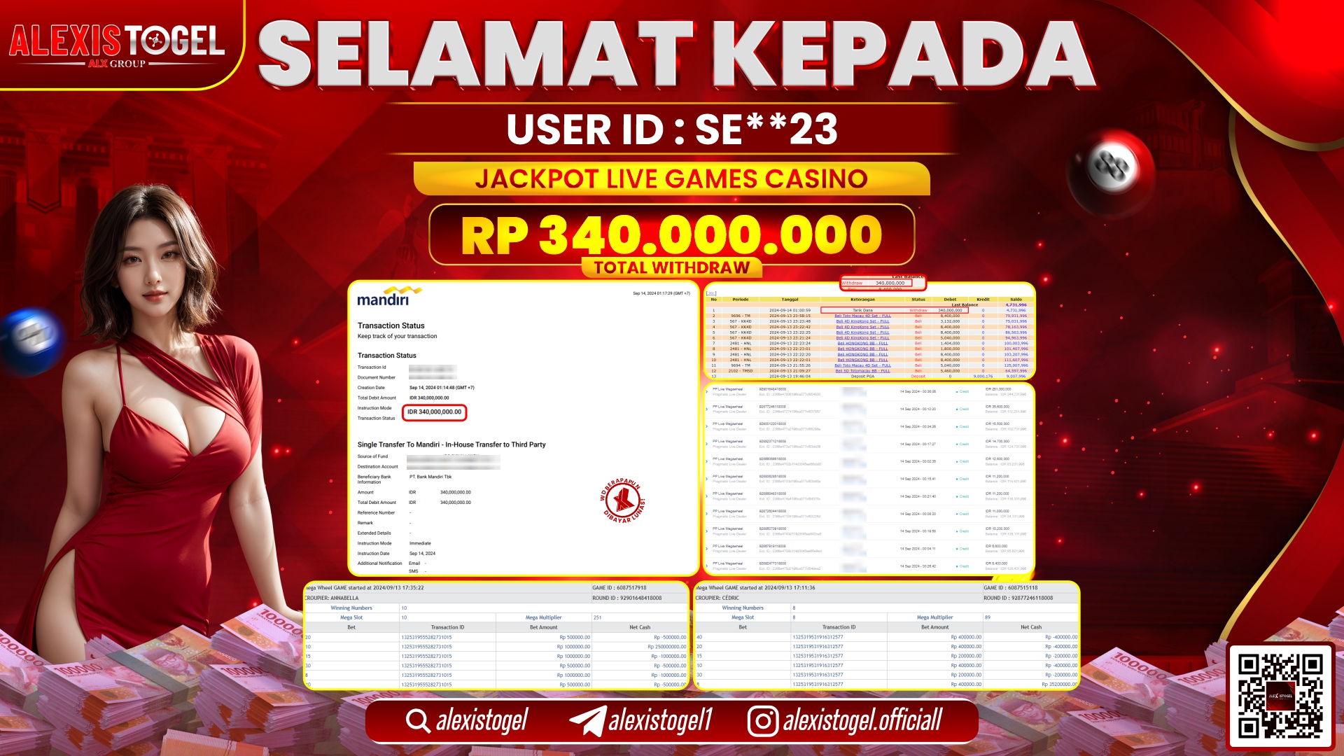 ALEXISTOGEL JACKPOT LIVE GAMES CASINO RP.340.000.000 LUNAS