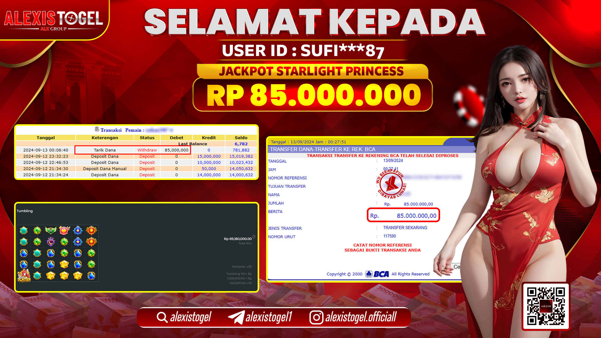 ALEXISTOGEL JACKPOT SLOT STARLIGHT PRINCESS  RP.85.000.000 LUNAS