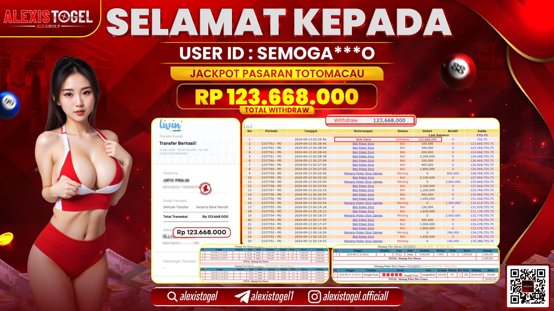 ALEXISTOGEL JACKPOT TOTOMACAU POOLS  RP.123.668.000 LUNAS