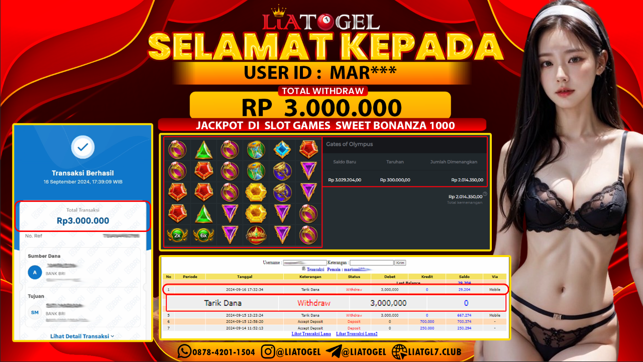 LIATOGEL - JACKPOT SLOT SWEET BONANZA 1000 GAMES  RP  3.000.000,- LUNAS