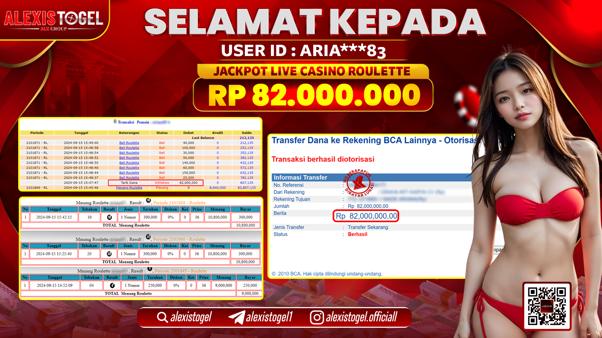 ALEXISTOGEL JACKPOT LIVE CASINO ROULETTE RP.82.000.000 LUNAS