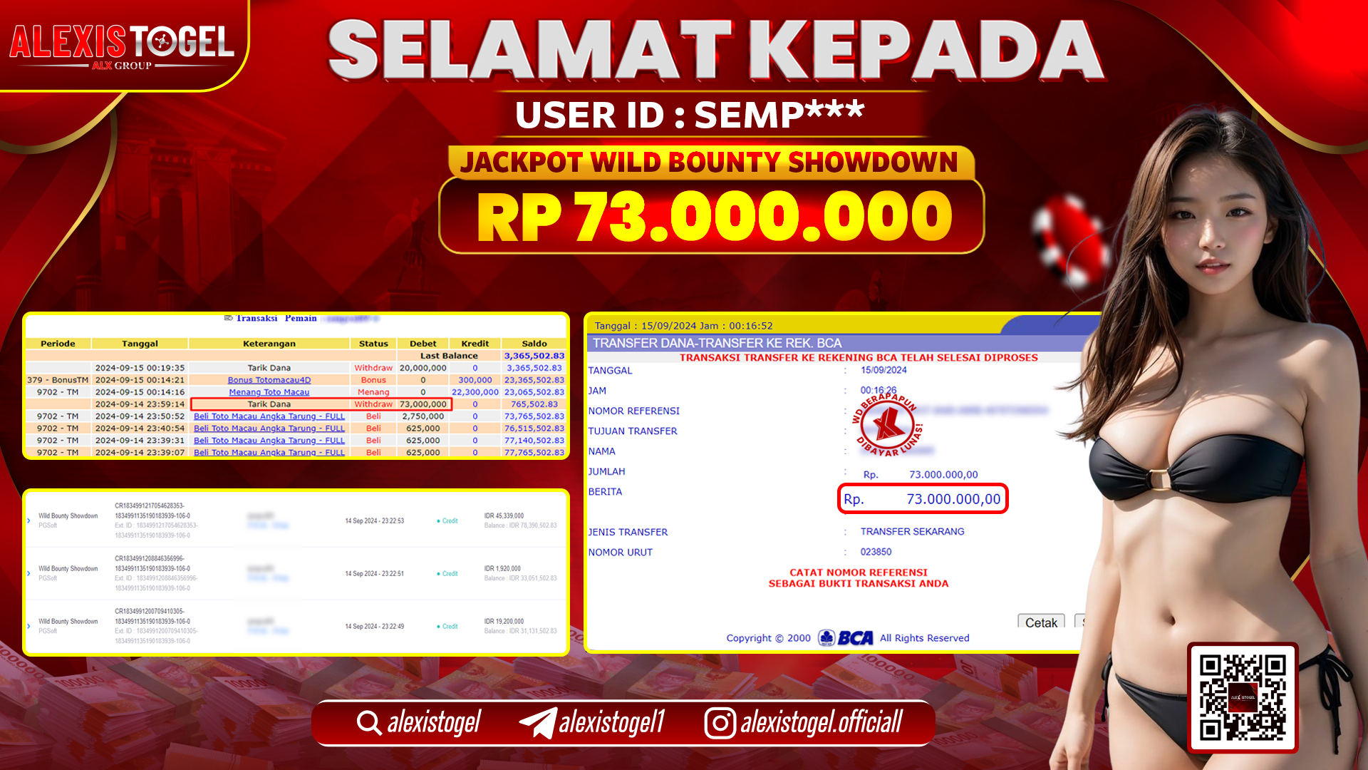 ALEXISTOGEL JACKPOT SLOT WILD BOUNTY RP.73.000.000 LUNAS