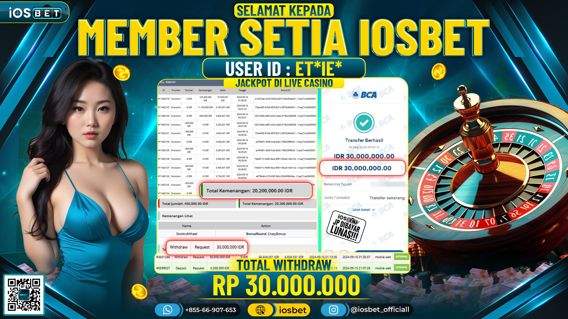 Bukti Pembayaran LUNAS LIVE GAME GACOR Rp.30.000.000,-