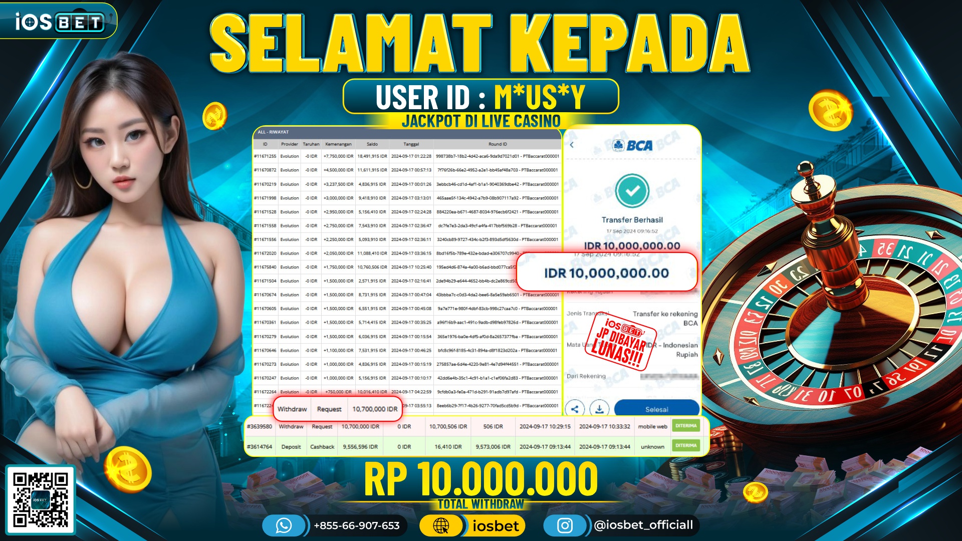 Bukti Pembayaran LUNAS LIVE GAME GACOR Rp.10.000.000,-