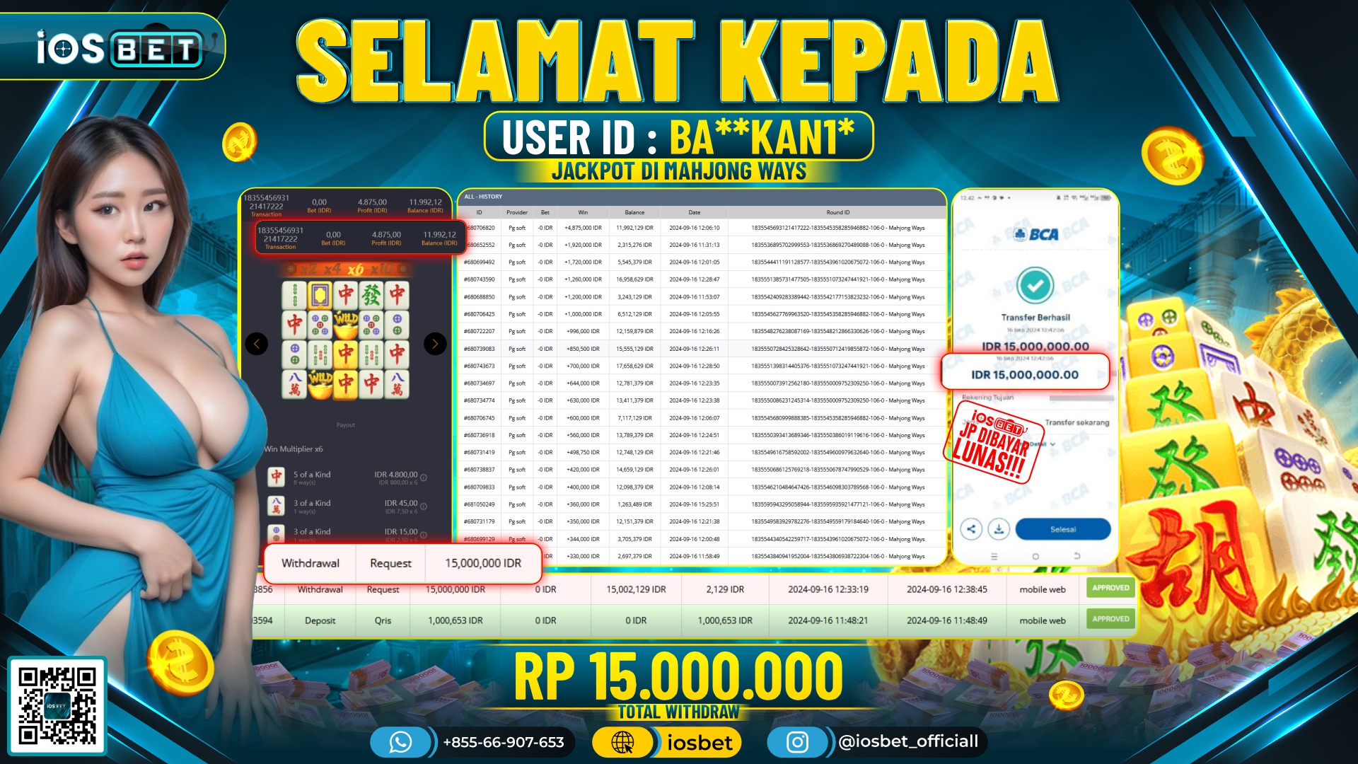 Bukti Pembayaran LUNAS SLOT GAME GACOR Rp.15.000.000,-