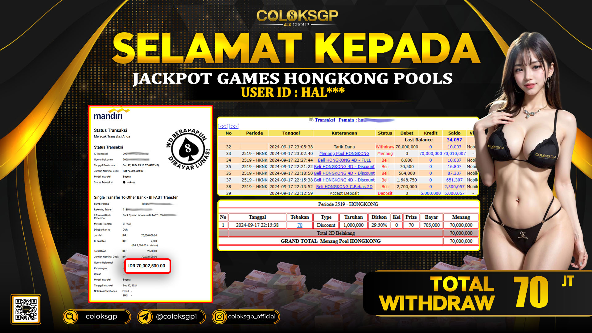 COLOKSGP JACKPOT HONGKONG POOLS RP 70.000.000 LUNAS