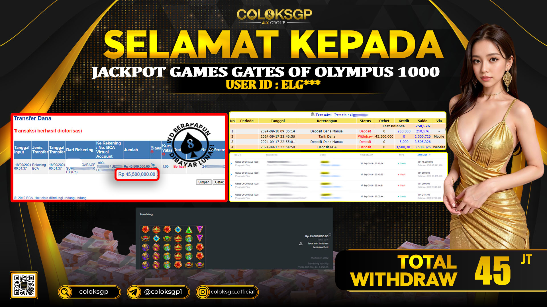 COLOKSGP JACKPOT SLOT GAMES RP 45.000.000 LUNAS