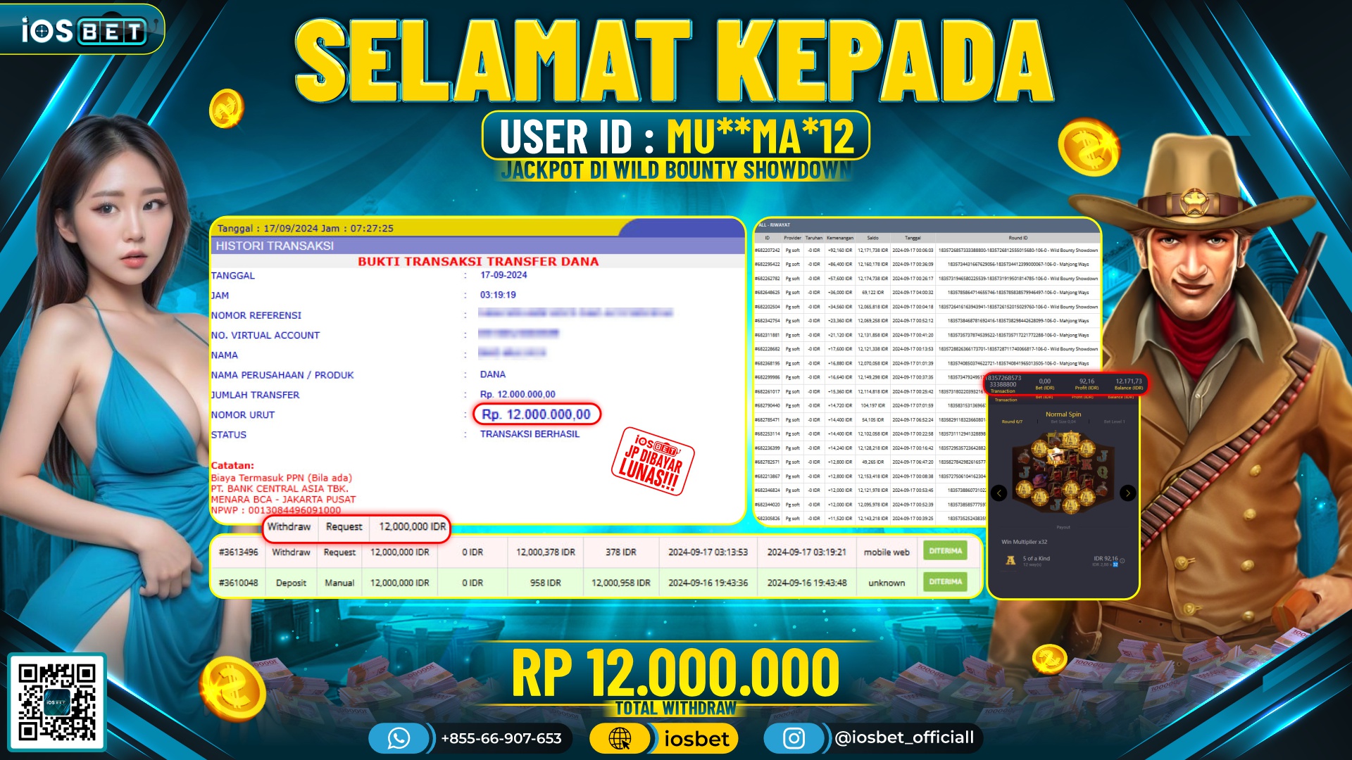 Bukti Pembayaran LUNAS SLOT GAME GACOR Rp.12.000.000,-