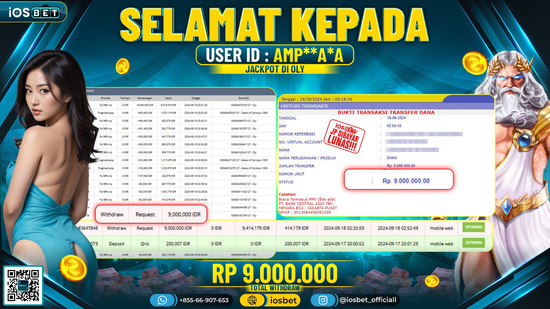 Bukti Pembayaran LUNAS SLOT GAME GACOR Rp.9.000.000,-