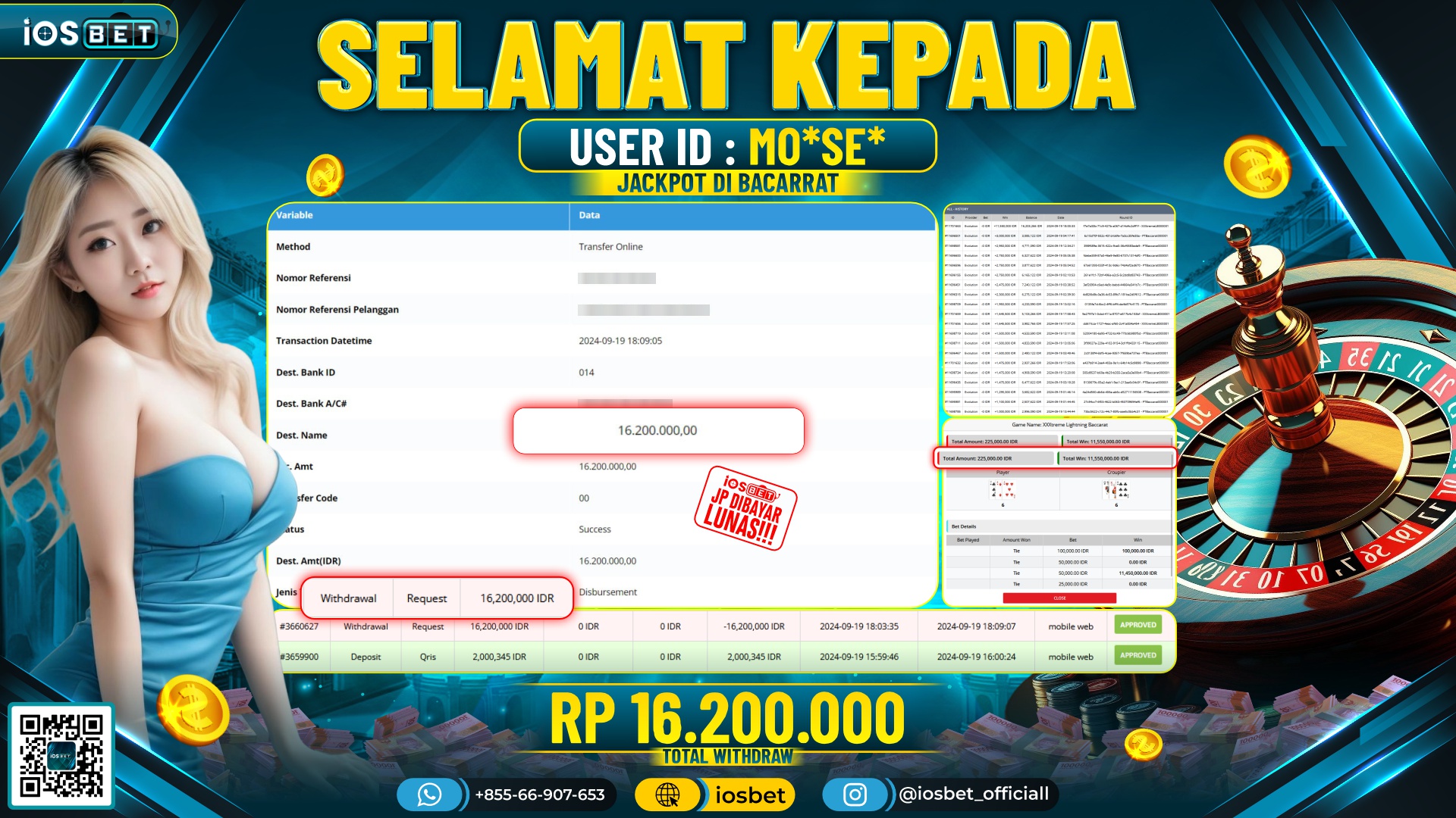 Bukti Pembayaran LUNAS LIVE GAME GACOR Rp.16.200.000,-