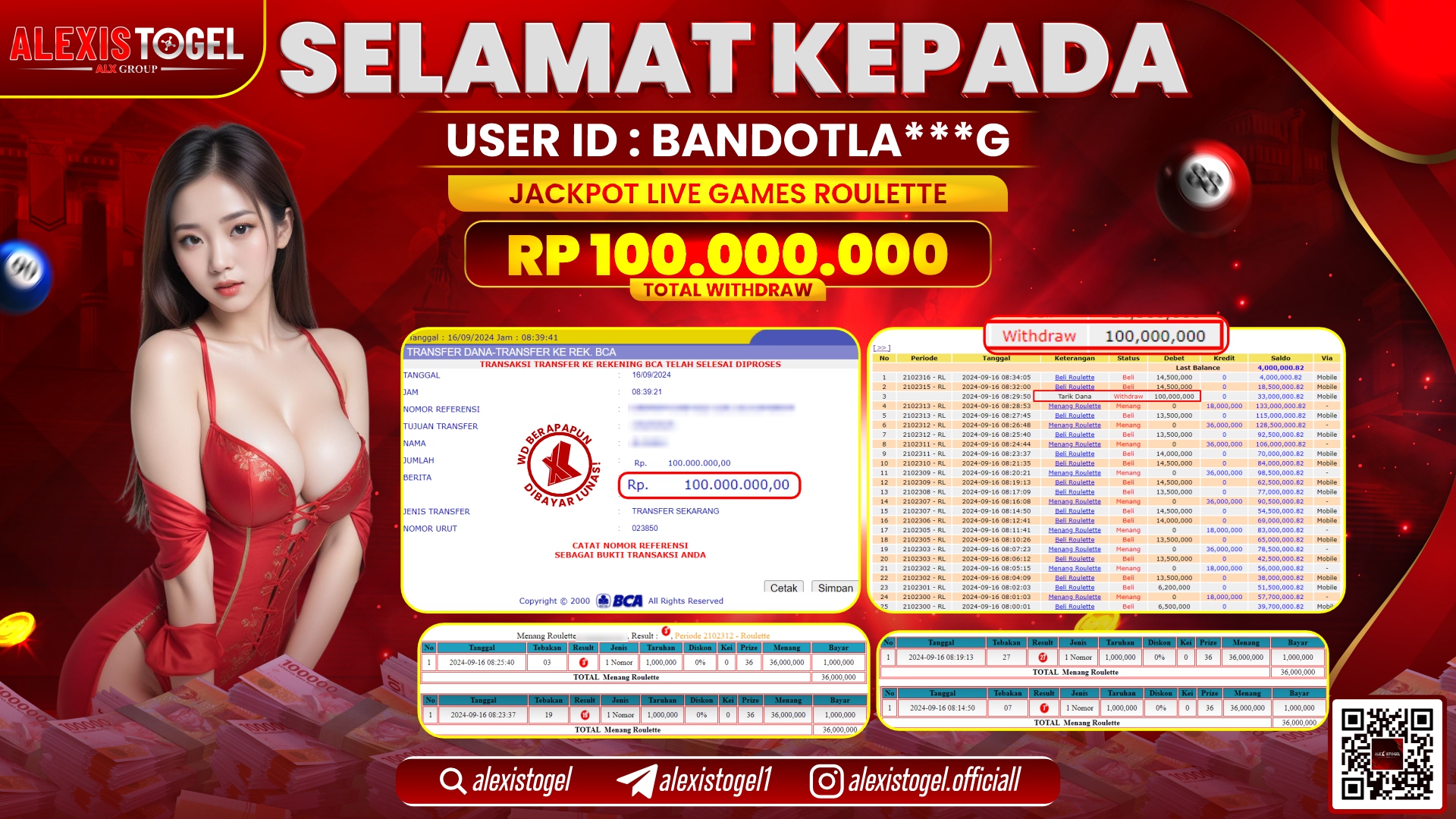 ALEXISTOGEL JACKPOT LIVE CASINO ROULETTE RP.100.000.000 LUNAS