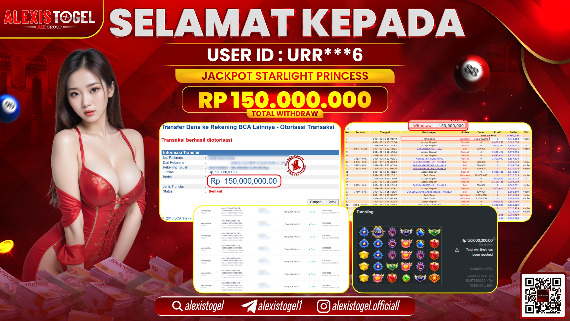 ALEXISTOGEL JACKPOT SLOT STARLIGHT PRINCESS RP.150.000.000 LUNAS