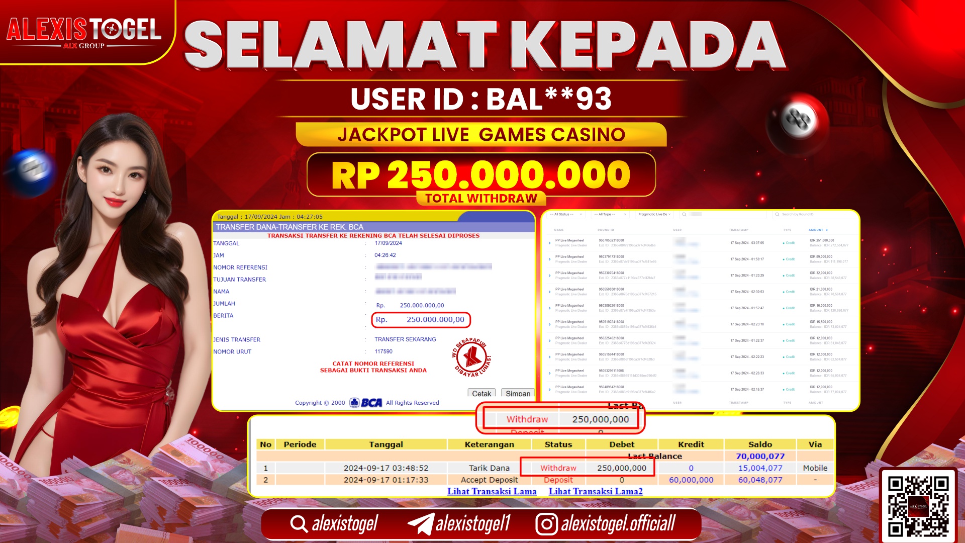 ALEXISTOGEL JACKPOT LIVE GAMES RP.250.000.000 LUNAS