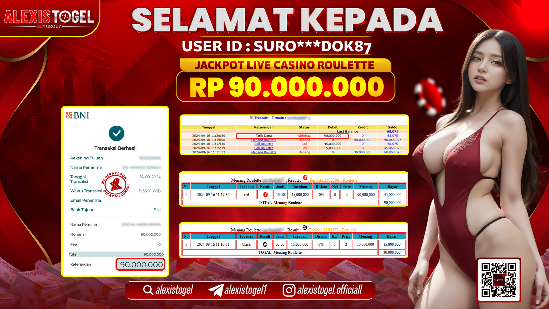 ALEXISTOGEL JACKPOT LIVE CASINO ROULETTE RP.90.000.000 LUNAS