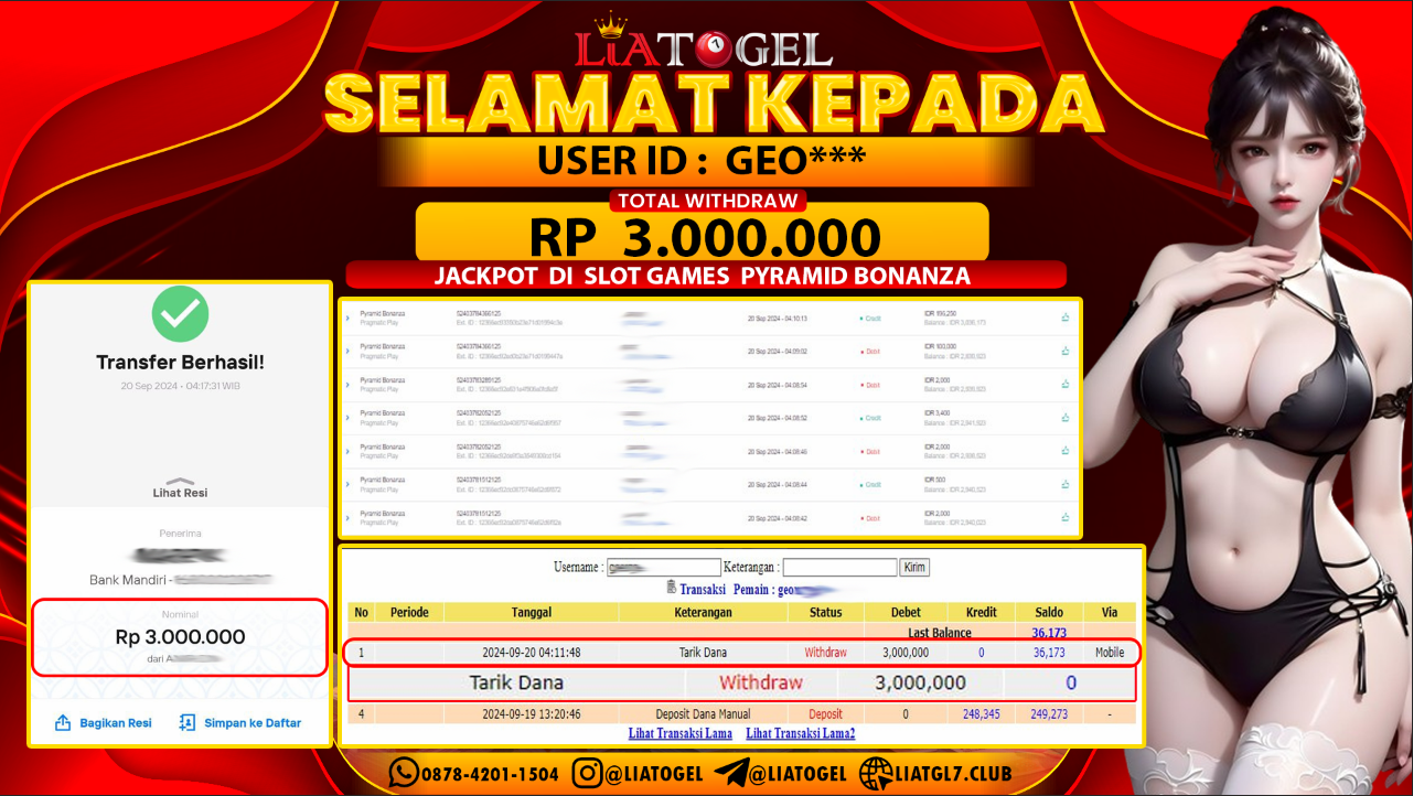LIATOGEL - JACKPOT SLOT GAMES PYRAMID BONANZA  RP  3.000.000,- LUNAS