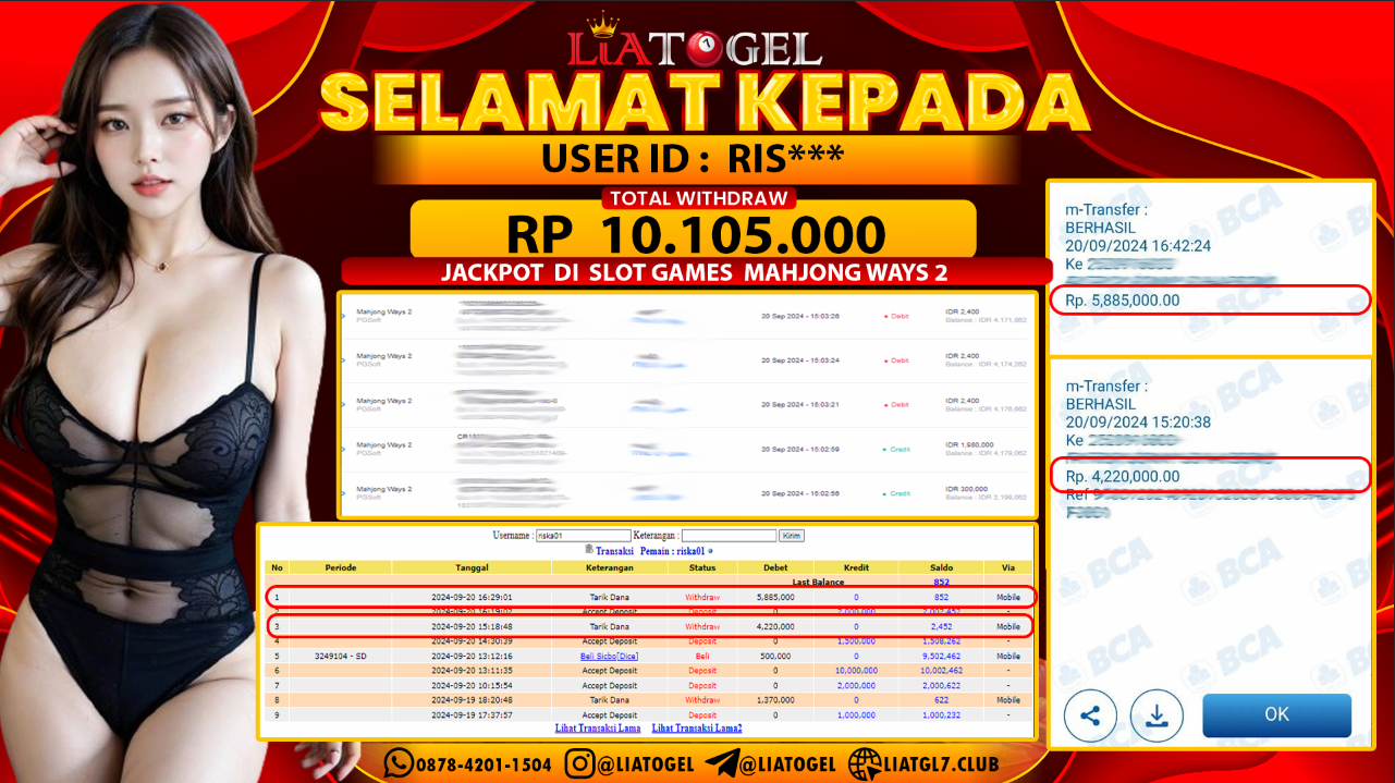 LIATOGEL - JACKPOT SLOT GAMES MAHJONG WAYS 2  RP  10.105.000,- LUNAS