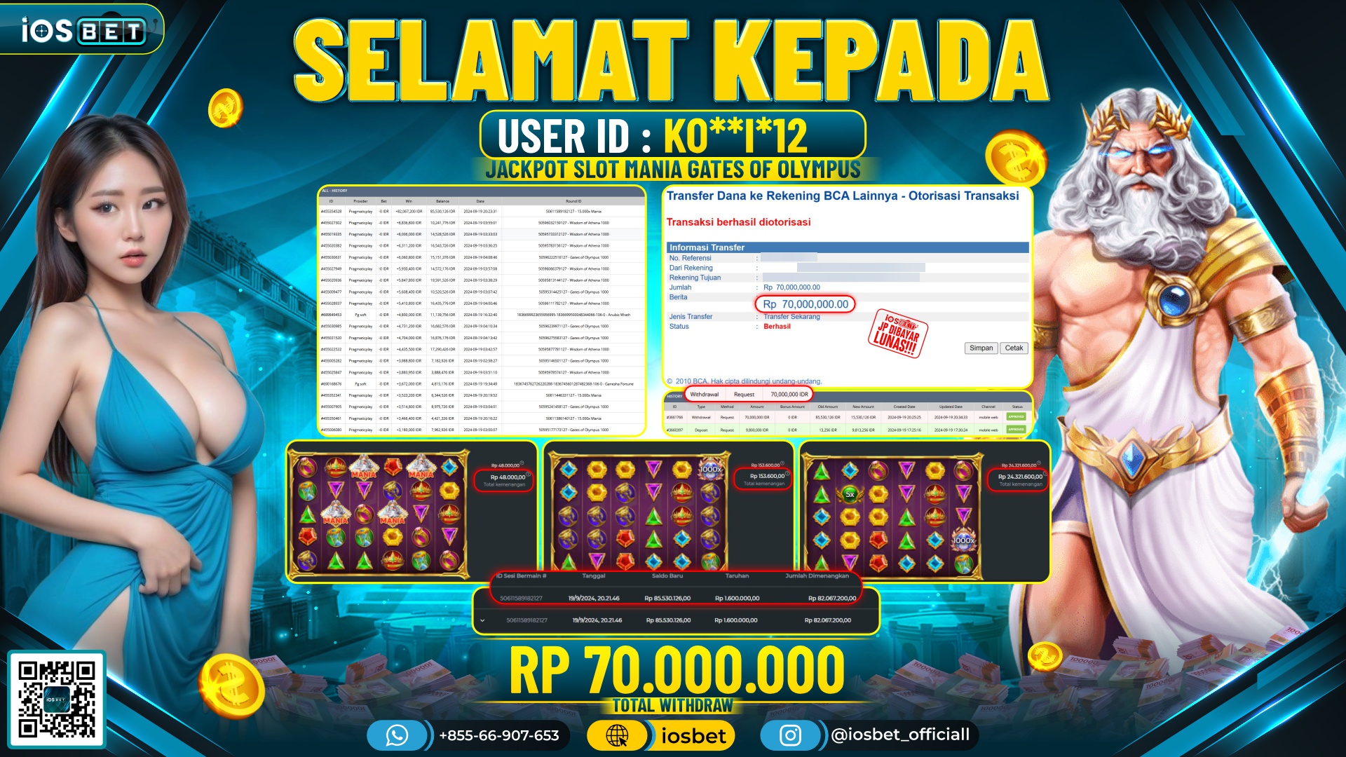 Bukti Pembayaran LUNAS SLOT GAME GACOR Rp.70.000.000,-