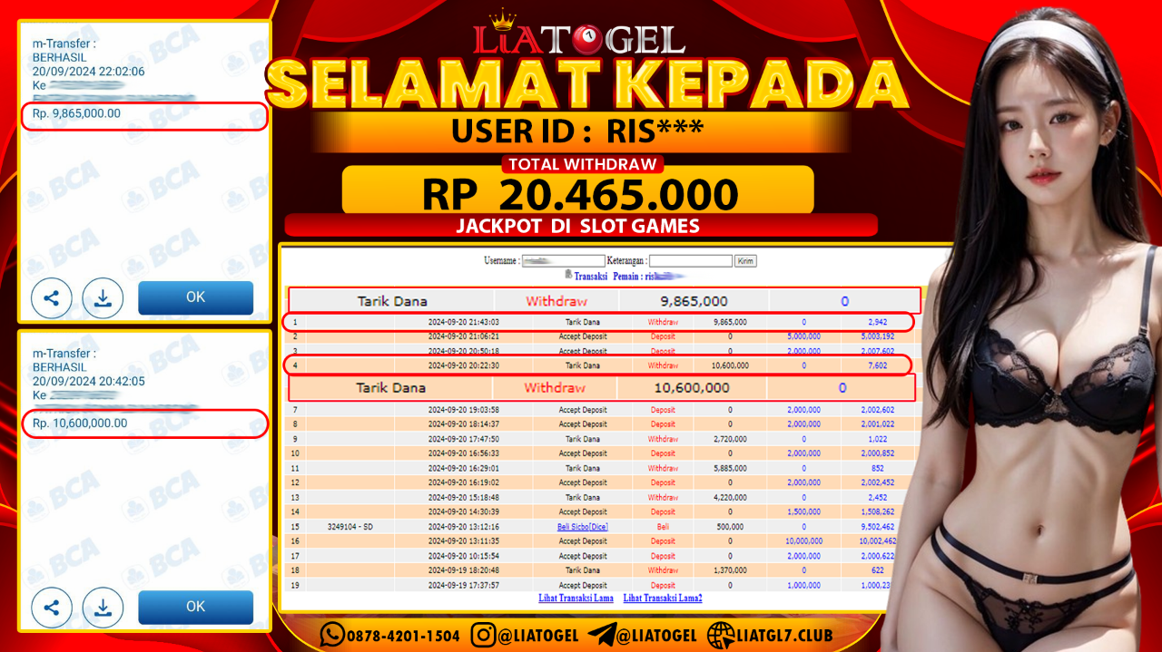 LIATOGEL - JACKPOT SLOT GAMES  RP  20.465.000,- LUNAS