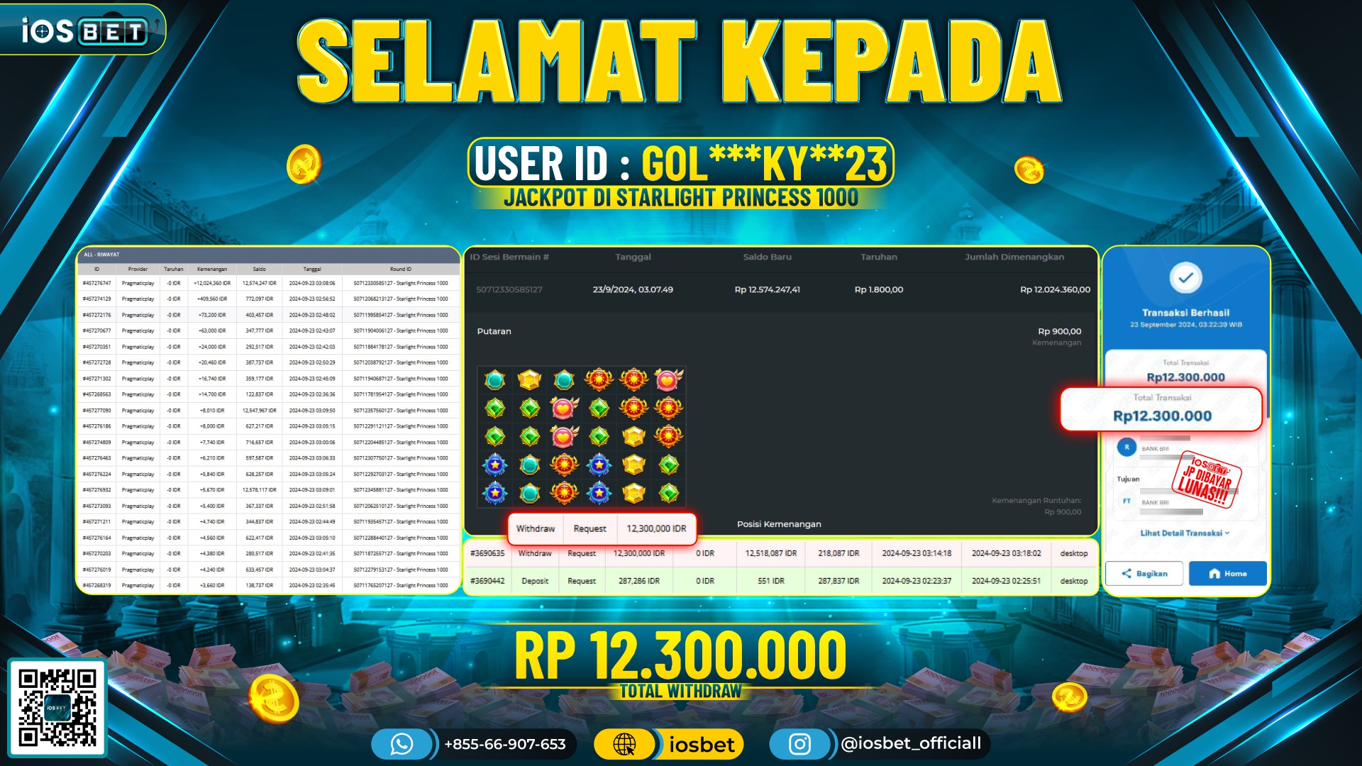 Bukti Pembayaran LUNAS SLOT GAME GACOR Rp.12.300.000,-