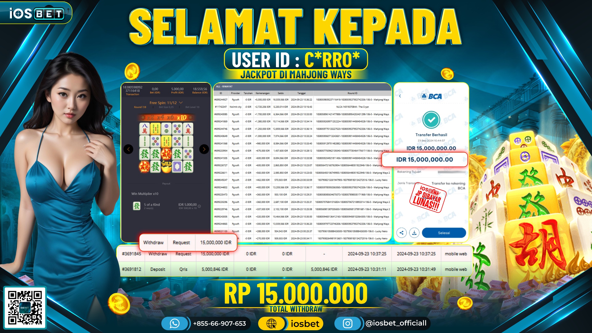 Bukti Pembayaran LUNAS SLOT GAME GACOR Rp.15.000.000,-